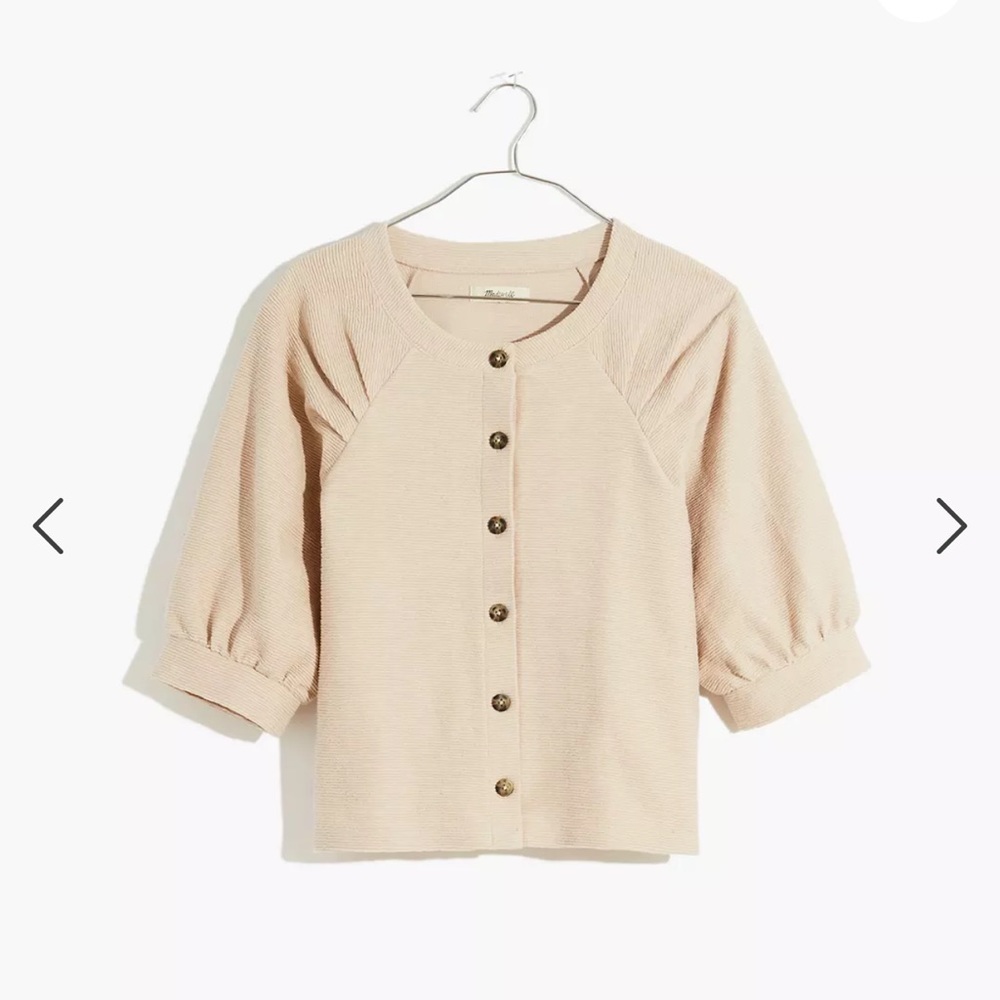 Ottoman Jacquard Pleat-Sleeve Button-Front Too